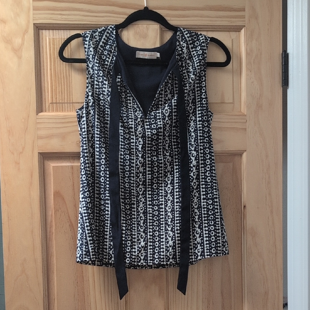 Tory Burch Navy/White Sleeveless Top